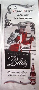 1943 Blatz Beer Woman Snow Ski Skiier Color Ad - Picture 1 of 1