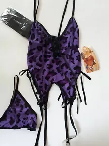 Shirley of Hollywood Size 16-18 Purple Suspender Cami Thong & Stockings Lingerie - Picture 1 of 6