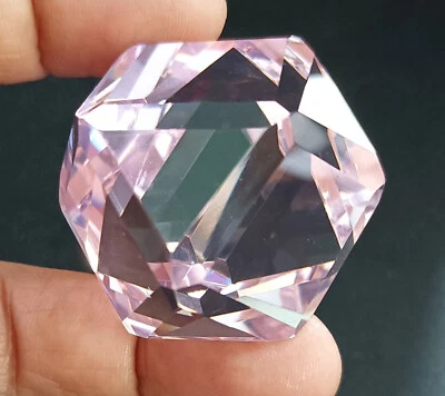 70 Ct Rose Quartz Cube Shape Pendent Size Lab Created Pink Color Gemstone - Image 1 of 4