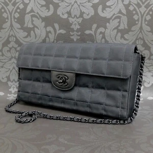 CHANEL New Travel Line Chain Nylon Black Shoulder Bag #2710 Rise-on - Picture 1 of 17