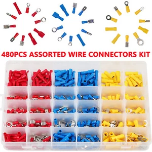 Kit de crimpado de conectores de terminales eléctricos aislados surtidos de cables de automóvil de 480 piezas - Imagen 1 de 10