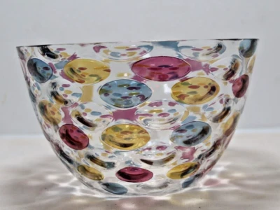 Clear Glass Bowl Blown Colored Oval Bubbles 1950s Bohemia Glass Czechoslovaki - image 1 of 4
