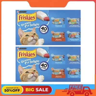 (2 pack) Purina Friskies Ocean Of Delight Gravy, Wet Cat Food, 5.5 oz, 40 Cans