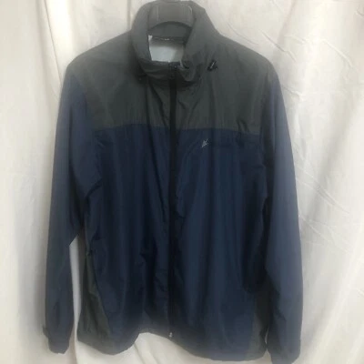 Jaqueta/casaco de chuva masculino FROGG TOGGS azul/cinza com capuz clandestino leve tamanho P/M BOM - Imagem 1 de 4