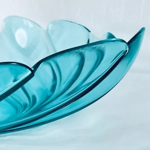Glass bowl Claire Burke Aquamarine ocean wave fruit platter 11" teal blue art - Picture 1 of 9