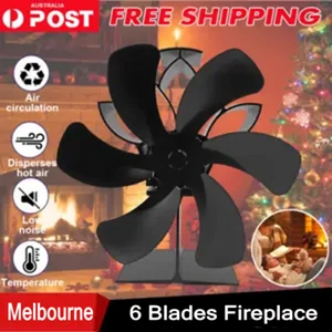 Heat Fan Self-Powered Wood Stove Top Burner Fireplace Silent Eco Heater 6 Blade - Picture 1 of 13