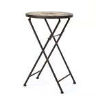 Owen Outdoor Stone Side Table With Iron Frame, Beige And Black Mo