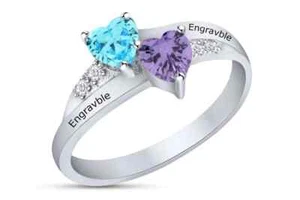 Engraved Birthstone Name Ring Couple Promise Rings in 925 Sterling Silver - Picture 1 of 11