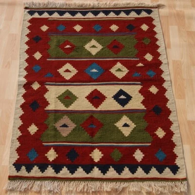 Alfombra decorativa kurda hecha a mano rectángulo azul geométrica duradera 3X5 pies Foto 1 de 4