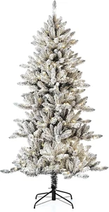 6Ft Pre-Lit Flocked Slim Fir Artificial Christmas Tree with 300 Warm White Light - Picture 1 of 9