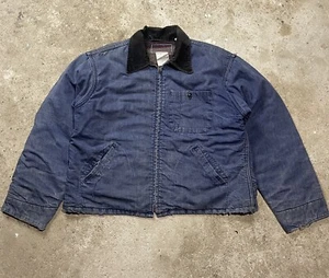 Vintage 60s Denim Blanket Lined Work Jacket XL workwear Troy railroad Faded USA - Picture 1 of 8