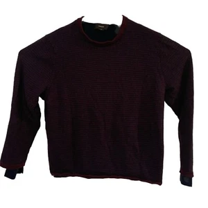 Vince 100% Merino Wool Crewneck Sweater L Navy Burgundy Trim Soft Luxury Knit - Picture 1 of 11