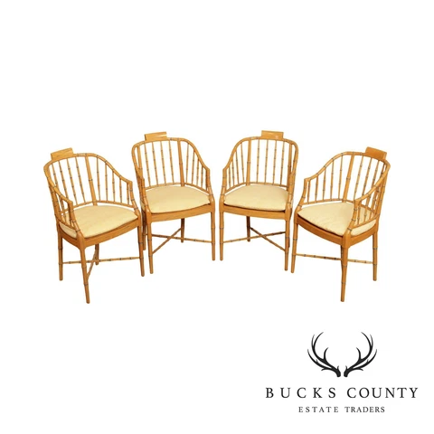Regency Style Custom Quality Set of 4 Faux Bamboo Armchairs Cover
