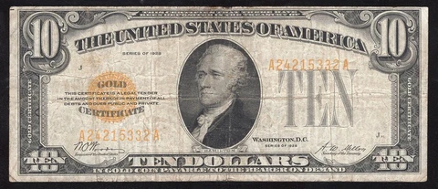 1928 $10 GOLD CERTIFICATE Fr 2400 A24215332A Cover