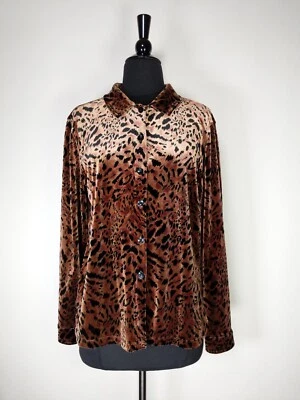 Blusa Jennifer Moore Talla PL Satén Leopardo Manga Larga Botón Foto 1 de 4