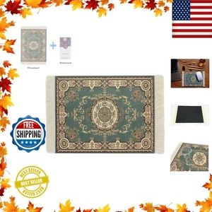 Oriental Green Carpet Mouse Pad with White Fringes - Ideal for Office Use - Picture 1 of 8
