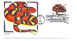 3814 Reptiles y Anfibios Serpiente Rey Escarlata, David Curtis, FDC - Imagen 1 de 1