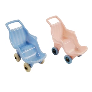 Pair Acme Strollers Pink and Blue Dollhouse Vintage Miniatures - Picture 1 of 12