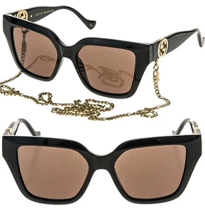 GUCCI GG1023S ARIA 1023 Braun Schwarz Gold Kette 005 Sonnenbrille Unisex Authentisch - Bild 1 von 11