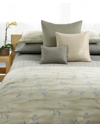 FLOR DE LINO AZUL ALMIDÓN CALVIN KLEIN 1 FARSA ESTÁNDAR ASIÁTICO JAPONÉS BEIGE Foto 1 de 4