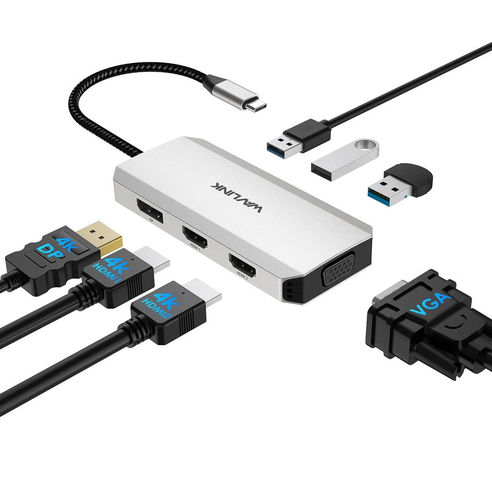 USB C Laptop Docking Station Type C Hub mit 4K@60Hz Dual HDMI DP VGA USB A - Bild 1 von 4