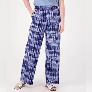 NWT Denim & Co Beach Jersey Plus Size Tall Wide Leg Pants Navy Tie Dye Size 2XL - Picture 1 of 6