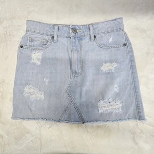 Aeropostale Raw Hem Fringe A-Line Denim Blue Jean Mini Skirt Womens Size 2 - Picture 1 of 5