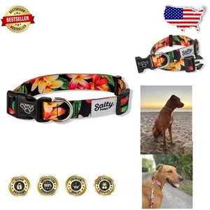 Salty Paws Black Floral Hawaiian Dog Collar Large Adjustable - Picture 1 of 9