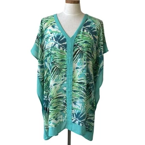 Poncho Merona Tropical Kimono Top Natación Cubre Mujer Talla Mediana Verde Aqua - Imagen 1 de 9