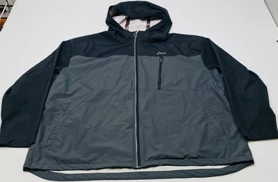 Asics Jacket Mens 4XL Black Gray Hooded Running Light Water Resistant Reflective - Image 1 of 4