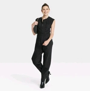 Tuta jeans donna taglia 8 sartoriale nero denim filo universale senza maniche - Foto 1 di 3