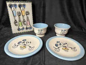 Vintage Disney Ice Cream Parlor Sundae Plates Bowls Spoon 8 Piece Mickey Set - Picture 1 of 7