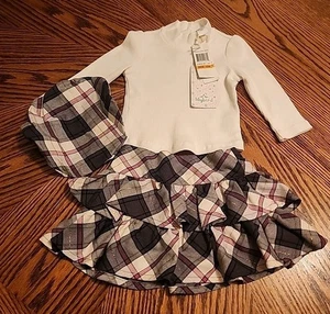 MÄDCHEN WEISSES HEMD & GRAU KARIERTER ROCK MIT KARIERTEM HUT VON LILYBIRD.  Gr. 12 Monate - Bild 1 von 13