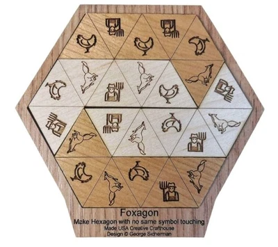 Foxagon Puzzle | Clever 4-Piece Wooden Brain Teaser — 第 1/4 张图片