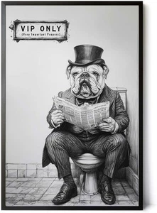 30x45cm Rahmen schwarz – Vornehme Bulldogge -  Lustige WC-Deko für dein Bad - Bild 1 von 9