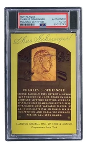 Charlie Gehringer Signed 4x6 Detroit Tigers HOF Plaque Card PSA/DNA 85025743 - Picture 1 of 4