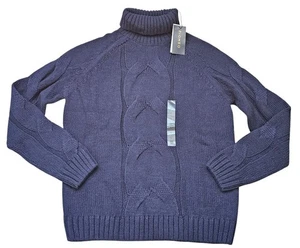 Suéter Para Hombres Grande Tejido Cuello Alto Azul Aran Silencioso Lujo Piombo Italiano  - Imagen 1 de 19