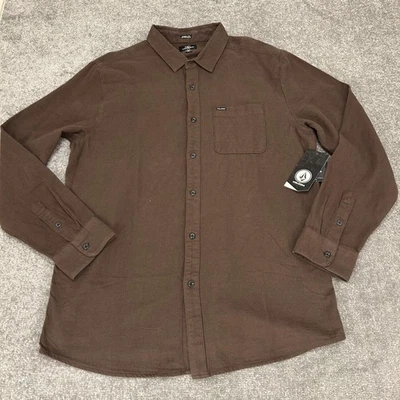 Volcom Shirt Mens XL Brown Caden Flannel Classic Fit Long Sleeve Cotton NEW $62 - Image 1 of 4