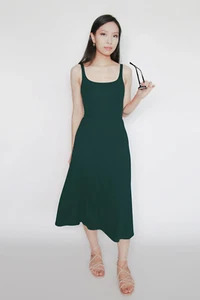 Cobalt Street Cotton A-Line Midi Dress - Emerald Green size L - Picture 1 of 5