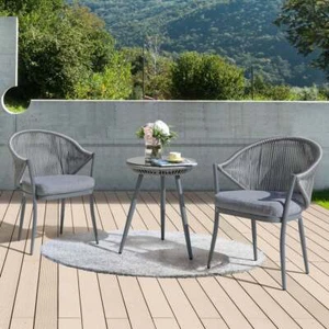 Gray Wicker 3 Piece Patio Bistro Seating Set Outdoor Home Furniture Cushion - Picture 1 of 5
