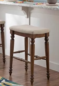 New Linon Marino Bar Height Backless Barstool Walnut Wood Cream Linen Cushion - Picture 1 of 5