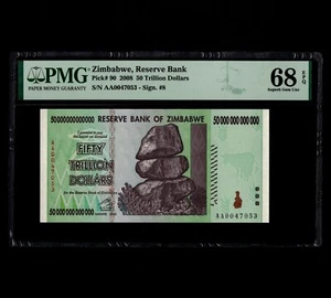 50 Trillion Zimbabwe Dollars Banknote AA 2008 P90 PMG CERTIFIED 100 % AUTHENTIC - Picture 1 of 9