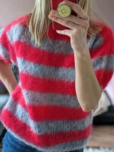 Hand Made Stripy Mohair Jumper, Boat Neck, Short Sleeve Brand New, Size S/M - Picture 1 of 6