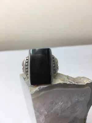 Кольцо ручной работы из черного оникса, чистого серебра. Размер 5 3/4. Камень размер 18 мм x 12 мм - Изображение 1 из 3