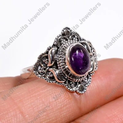 Anillo de plata de ley 925 hecho a mano de amatista natural anillos lisos para mujer todos los tamaños Foto 1 de 4