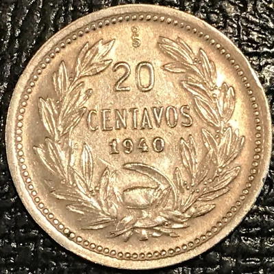 VF/XF 1940 SO CHILE 20 CENTAVOS COIN-DEFIANT CONDOR ON ROCK-MAY077 - Image 1 of 2