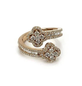 14K Rose Gold 1.07 CTW Diamond Bypass Ring Flower Cluster Design #NYRN0638 - Picture 1 of 5
