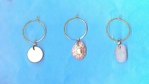 3 Small UK Silver plated WINE CHARMS Sea glass shell pottery Dunbar Scotland - Picture 1 of 4