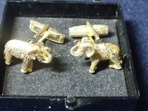 COPPIA GEMELLI ELEFANTE TONO ORO COPPIA VECCHIA USATI, SPEDIZIONE GRATUITA - Foto 1 di 3