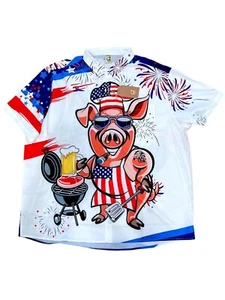 NWT Hardaddy 3XL Short Sleeve Doubled Sided Print Patriotic Pig BBQ Cookout - Picture 1 of 8